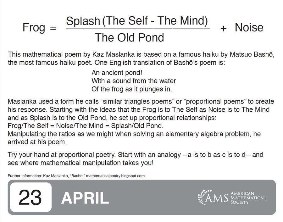 Bashō as it ran in the American Mathematical Society Page a Day Calendar