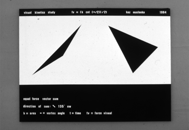 Figure 16. Equal Force Vector Sums (1984; oil on canvas, 36″ × 48″). The companion to Figure 14, focusing attention on visual force; the resultant is again directed 135° to the northwest.