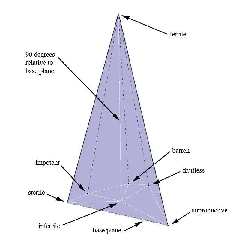 The fertile-infertile line standing normal to a plane of related complex antonyms