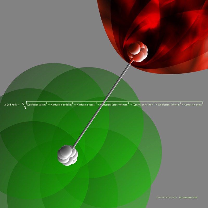 A God Path, 2000 — the seven-dimensional distance formula over a red and green field